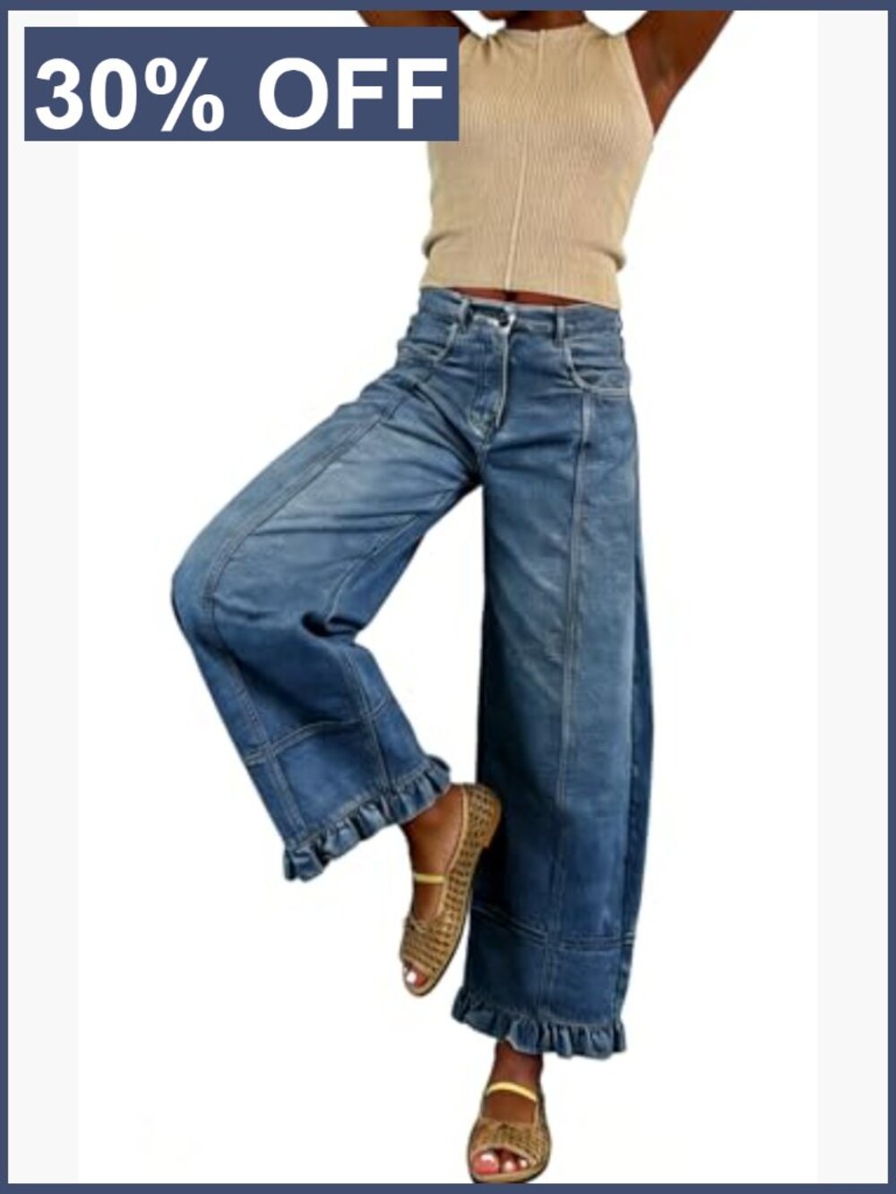 Floral Print Wide Leg Baggy Patchwork Denim Pants - Picture 5 of 7